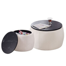 Simplie Fun set Of 2 Nesting Round Storage Ottoman, Coffee Table Footstool With MDF Cover For Living Room