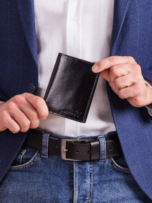 Мужской бумажник для нагрудного кармана кожаный черный вертикальный без застежки Factory Price Portfel-CE-PR-D1072-VT.94-niebieski