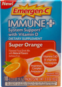 Витамин С Emergen-C Immune Plus System Support Шипучий витамин С, витамин D, цинк и запатентованный комплекс с бета-глюканами Апельсин  10 пакетиков