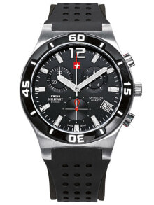 Мужские наручные часы с черным силиконовым ремешком Swiss Military SM34015.05 Chronograph 43mm 10 ATM