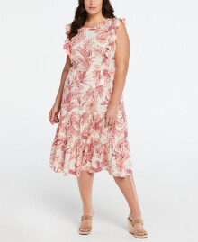 ELLA Rafaella plus Size Linen Blend Flutter Sleeve Midi Tiered Dress