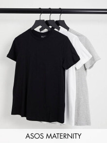 ASOS DESIGN Maternity – Ultimate – 3er-Pack T-Shirts aus Baumwollmix mit Rundhalsausschnitt - MULTI