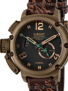 Мужские наручные часы с коричневым кожаным ремешком U-Boat 8527 Chimera Bronze Automatik Limited Edition 46mm 10ATM
