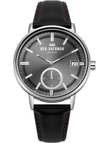Мужские наручные часы с ремешком Мужские наручные часы с черным кожаным ремешком Ben Sherman WB071BB Portobello Professional Date 41mm 3ATM