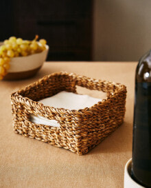 Square woven basket with handles