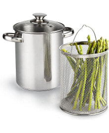 Cook N Home basics Stainless Steel Asparagus Vegetable Steamer Pot Deep Oil Fry Pan, 4 quart