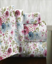 Pointehaven rose Floral Superior Weight Cotton Flannel Sheet Set, Full