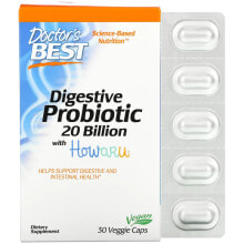 Пребиотики и пробиотики Докторс Бэст, пищеварительный пробиотик с Howaru, 20 млрд КОЕ, 30 вегетарианских капсул