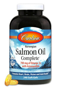 Рыбий жир и Омега 3, 6, 9 Carlson Salmon Oil Complete Масло лосося для здоровья мозга, сердца, зрения и суставов 1250 мг 240 гелевых капсул