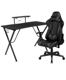 EMMA+OLIVER gaming Desk & Chair Set - Cup Holder, Headphone Hook, And Monitor Stand