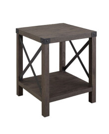 Walker Edison farmhouse Metal-X Accent Table with Lower Shelf