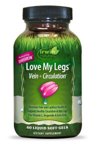 Средства для вен и ухода за ногами Irwin Naturals Love My Legs Vein + Circulation Комплекс с витамином С, гесперидином и готу кола для поддержки здоровья вен и капилляров в ногах 60 гелевых капсул