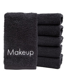 Arkwright Home embroidered Makeup Remover Towels (Pack of 6), 11x17 in., Black, 100% Cotton Fingertip Towels