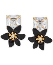 Купить серьги kate spade new york: Gold-Tone Square Cubic Zirconia & Color Flower Statement Stud Earrings