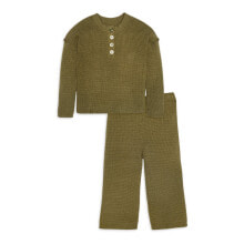 Купить детские комплекты одежды для малышей Gerber: 2Piece Gerber Toddler Girl Henley Sweater & Wide-Leg Pant Set 12 Months Green