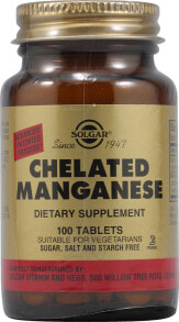 Минералы и микроэлементы Solgar Chelated Manganese Пищевая добавка  Хелатный марганец 100 таблеток