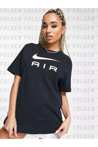 Air Boyfriend T-Shirt in Black Kadın Pamuklu Oversize Tişört
