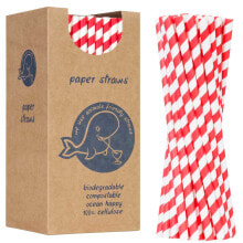 Paper straws BIO ecological PAPER STRAWS thick 8 / 205mm - white-red 160 pcs.