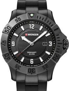 Мужские наручные часы с черным браслетом Wenger 01.0641.135 Seaforce diver 43mm 20ATM