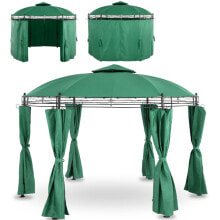 Garden pavilion, gazebo, foldable, round, with walls, diam. 3.5 m green