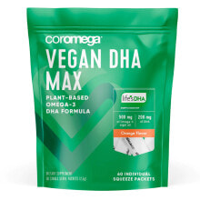 Рыбий жир и Омега 3, 6, 9 coromega Vegan DHA Max Orange Жирные кислоты ЭПК и ДГК из масла водорослей 60 пакетов с апельсиновым вкусом