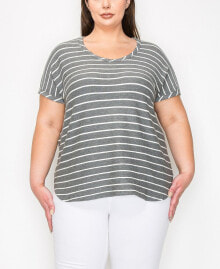 Plus Size Pointelle Stripe Dolman Short Sleeve Top купить онлайн