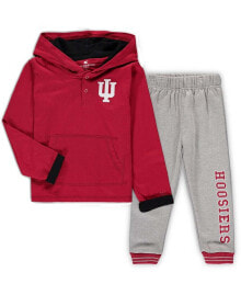 Colosseum toddler Boys and Girls Crimson, Heathered Gray Indiana Hoosiers Poppies Hoodie and Sweatpants Set, Pack of 2