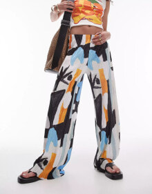 Topshop abstract art crinkle plisse trouser купить онлайн