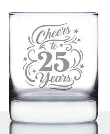 Bevvee cheers to 25 Years 25th Anniversary Gifts Whiskey Rocks Glass, 10 oz