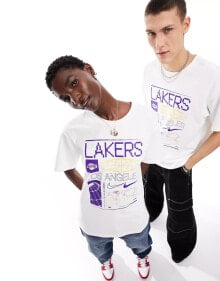 Купить мужские футболки и майки Nike Basketball: Nike Basketball NBA Unisex LA Lakers graphic t-shirt in white and multi