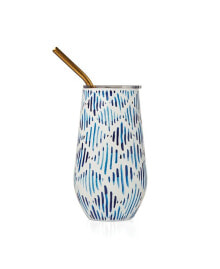 Lenox blue Bay Ikat Pattern Stainless Steel Wine Tumbler with Straw