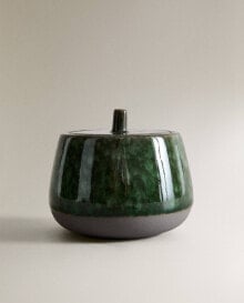 Green stoneware sugar bowl