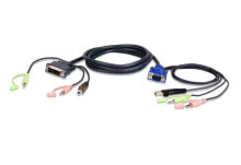 Aten 2L-7DX2U кабельный разъем/переходник HDB-15 Male, USB A, Mini Stereo Jack DVI-I (Single Link), USB B, Mini Stereo Jack Черный, Зеленый, Розовый