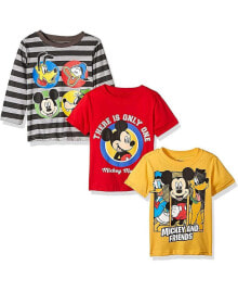 Купить детские футболки и майки для малышей Children's Apparel Network: Baby Boys and Girls Mickey Mouse Gray, Red, Yellow Graphic 3-Pack T-shirt Combo Set