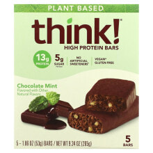 Think !, Батончики с высоким содержанием протеина, шоколад и мята, 5 батончиков, по 53 г (1,86 унции)