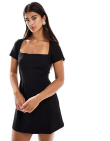 Closet London square neck mini dress in black купить в интернет-магазине