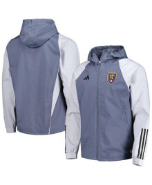 adidas men's Charcoal Real Salt Lake All-Weather Raglan Hoodie Full-Zip Jacket