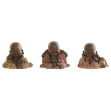 Decorative Figure Home ESPRIT Orange Coral Lime Resin Buddha Oriental 10 x 7,5 x 8,5 cm (3 Units)