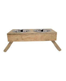 Eco-Friendly Elevated Dog Wood Feeder (Natural) - Small