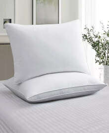 UNIKOME 2 Pack 100% Cotton Medium Soft Down and Feather Gusseted Bed Pillow Set, Queen