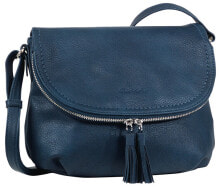 На плечо Женская сумка через плечо среднего размера кожаная синяя Tom Tailor