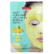 Купить корейские маски для лица Purederm: Deep Purifying Yellow O2 Bubble Beauty Mask, Turmeric, 1 Sheet Mask, 0.88 oz (25 g)