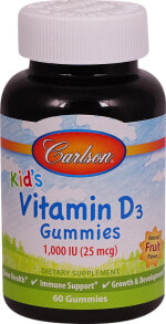 Витамин D carlson Kid's Vitamin D3 Gummies Natural Fruit  Детский витамин Д3 25 мкг (1000 МЕ) с натуральным фруктовым вкусом 60 жевательных мармеладок