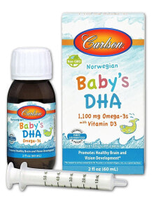 Рыбий жир и Омега 3, 6, 9 Carlson Norwegian Baby's DHA Комплекс с омега 2 и витамином D3 способствует здоровому развитию мозга и зрения у детей  1100 мг  60 мл