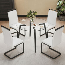 Simplie Fun modern Glass Table Set with Leather Chairs