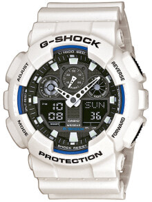 Мужские наручные часы с белым силиконовым ремешком CASIO GA-100B-7AER G-SHOCK 51mm 20 ATM