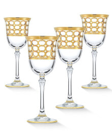 Lorren Home Trends 4 Piece Infinity Gold Ring Red Wine Goblet Set