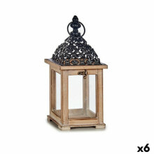 Lantern Black Natural Wood 13 x 29 x 13 cm Grille (6 Units)