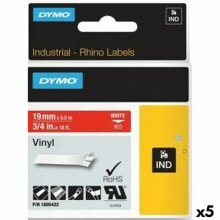 Laminated Tape for Labelling Machines Rhino Dymo ID1-19 19 x 5,5 mm Red White Stick Self-adhesives (5 Units)