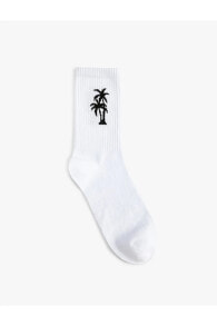 Palmiye Işlemeli Soket Çorap